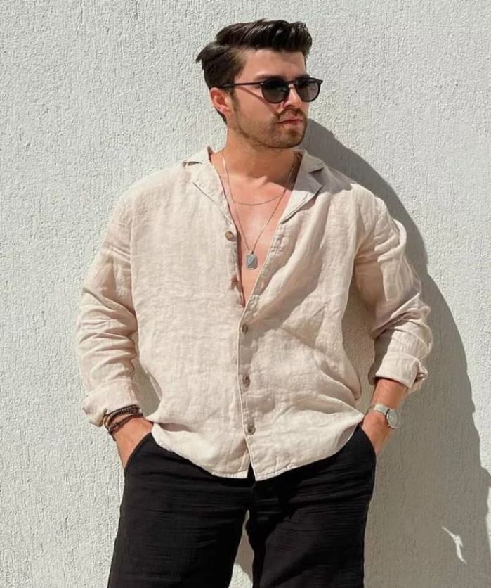 menplaingraycolorleninshirt
